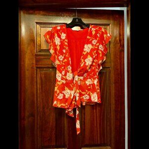 Red, Pink, Green, Yellow Floral Vintage Lovers + Friends Wrap Top (S)